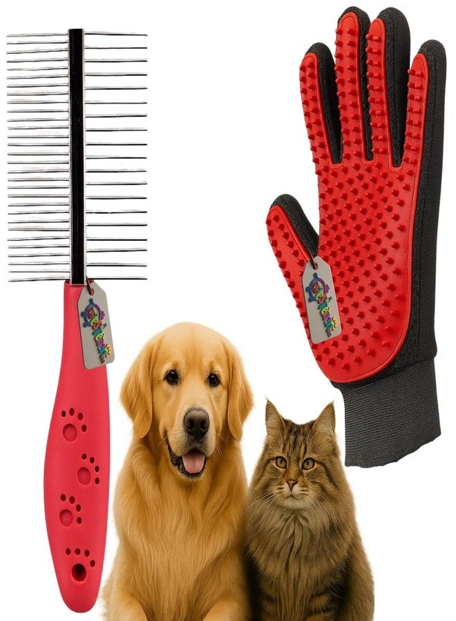 Western Era 2 in 1 Pet Bathing Grooming Combo for Dogs & Cats | Dual Side Metal Teeth Comb & Silicone Deshedding Glove | Loose Hair, Tangles, Dirt | Tick & Flea | All Breeds & Sizes (Random) - Image 1